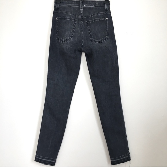 7 For All Mankind The Abby Black High Rise Front Seam Split Raw Hem Skinny Jeans - Picture 2 of 16